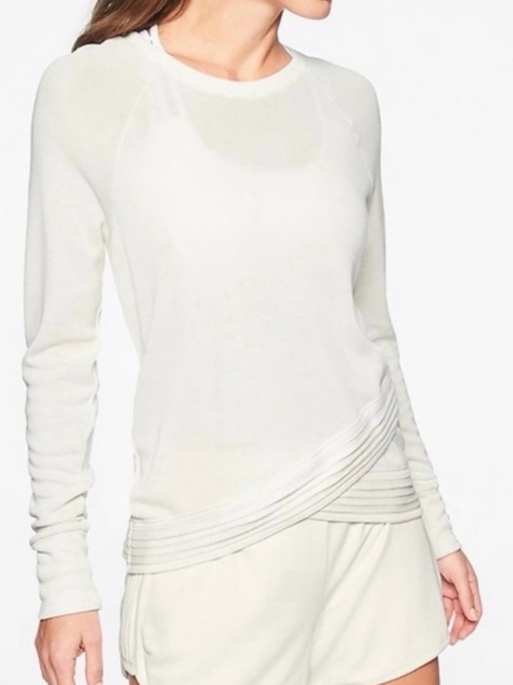Athleta White Long-Sleeve Layered-Hem Tee